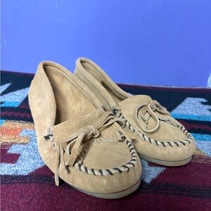 Minnetonka Tan Kilty Hardsole Moccasins